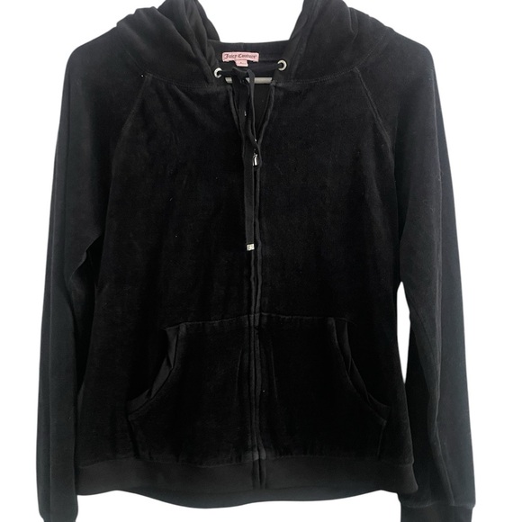 Juicy Couture Y2K Velour Full Zip Hoodie L Black Gold Crystal Studded Vintage - Picture 3 of 7